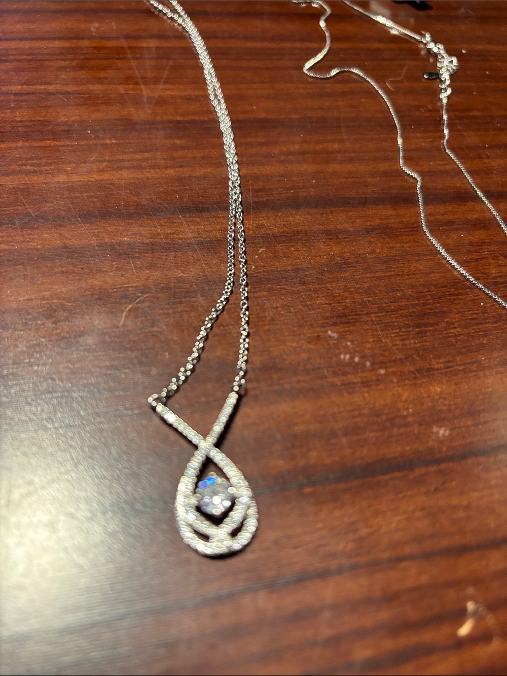 Silver Teardrop Infinity Pendant Necklace with Sparkling Stone